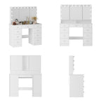 Makeup Vanity Dresser With Tri-Fold Mirror, Glass Top And 15 Bulbs - 40.2 x 53.6 x 19.7