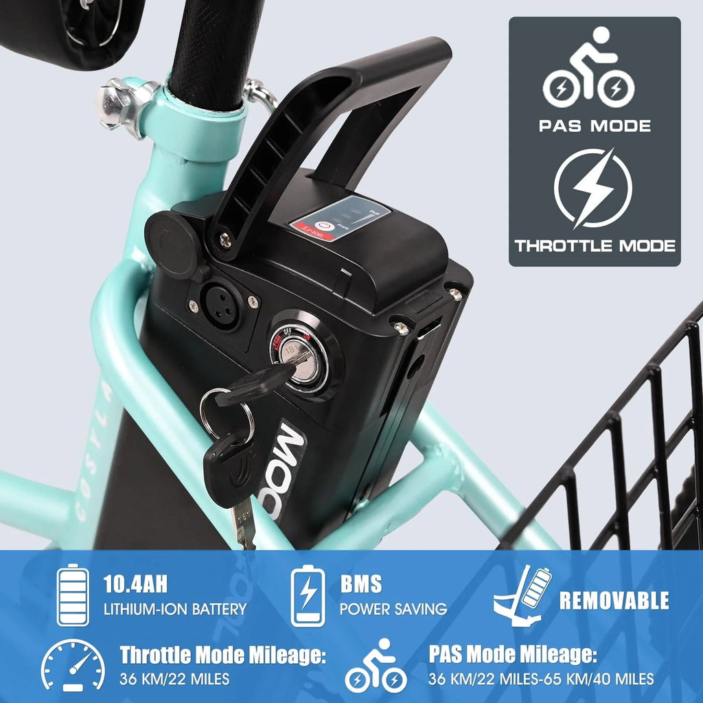 Docred 24in Electric Tricycle, 7 Speed 3 Wheel E-Bike With Large Basket, 350W 36V 10.4Ah - 15.5 MPH