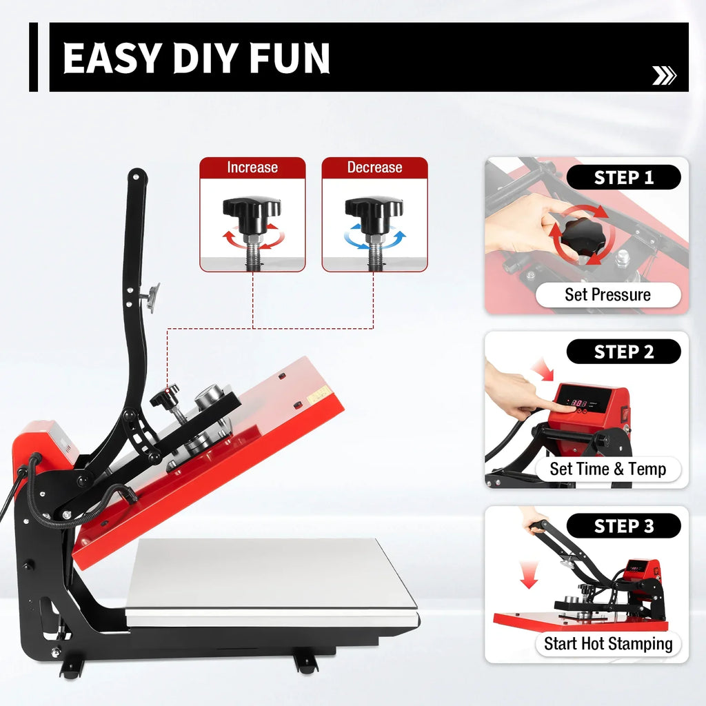16 in x 20 in Clamshell Semi-Auto Open Heat Press Machine With Slide-Out Function
