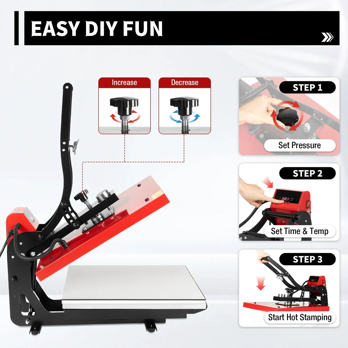 16 in x 20 in Clamshell Semi-Auto Open Heat Press Machine With Slide-Out Function