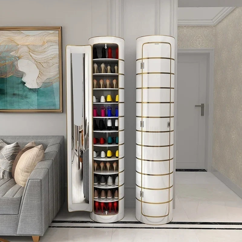 Large-Capacity Multi-Layer Rotating Disinfection Shoe Cabinet With Mirror And Deodorizer - Sizes 66-5 Or 77-6