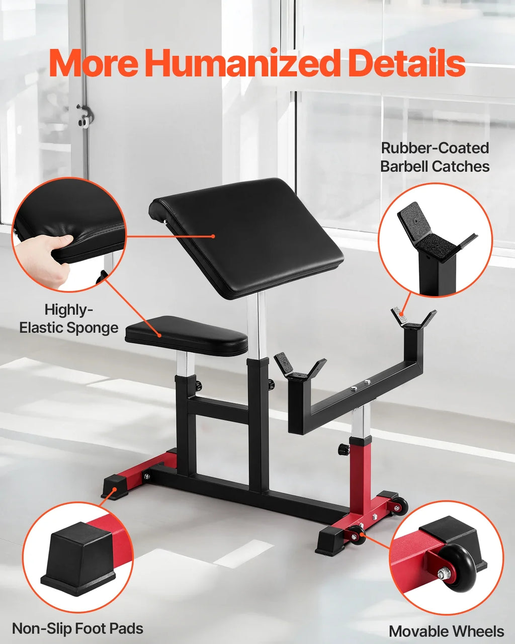 VEVOR Adjustable Preacher Curl Bench, 440 Lbs, Black+Red - AX1010