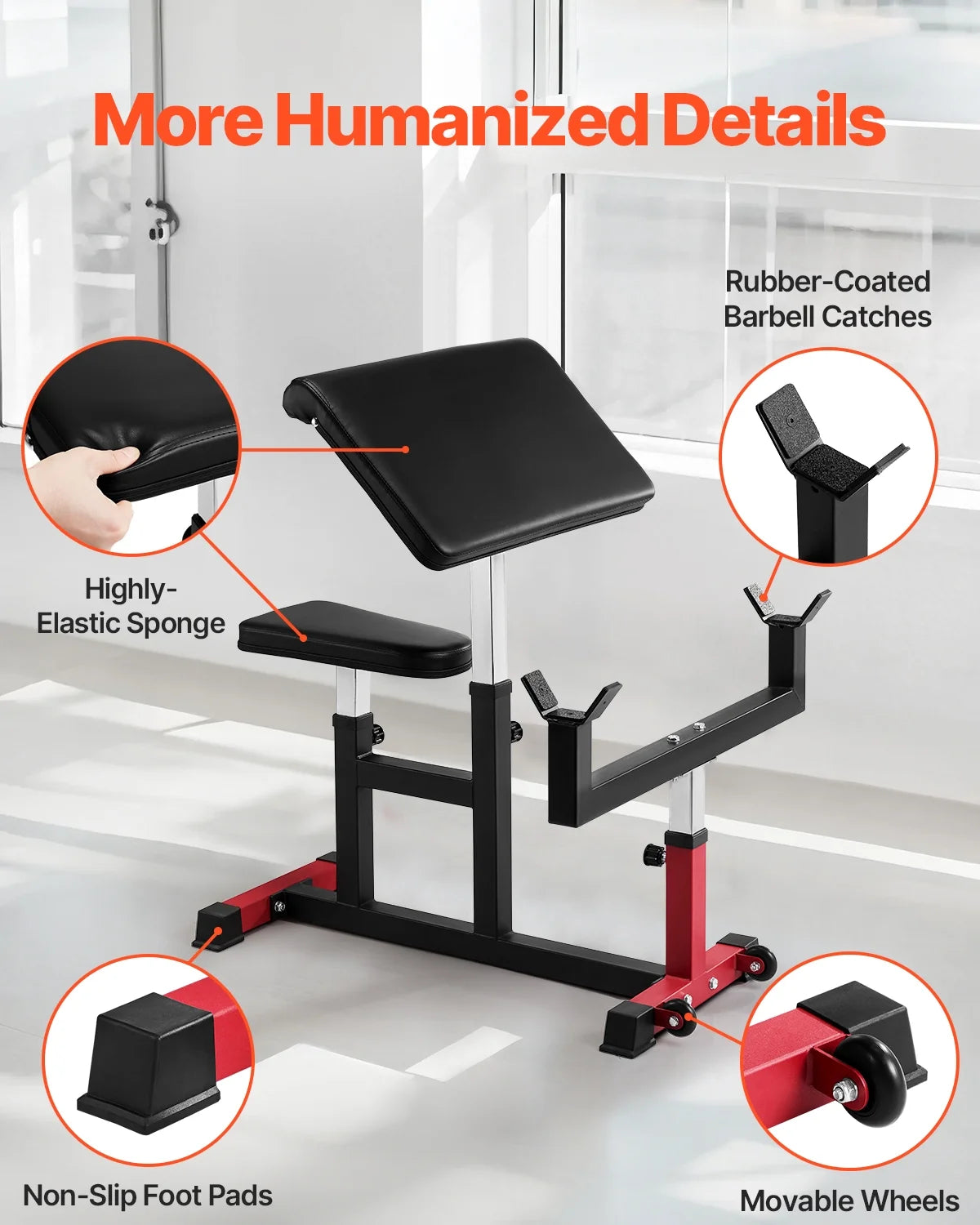 VEVOR Adjustable Preacher Curl Bench, 440 Lbs, Black+Red - AX1010
