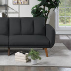 Dcenta Convertible Sofa Bed, Black Polyfiber, 1pc, Wooden Legs