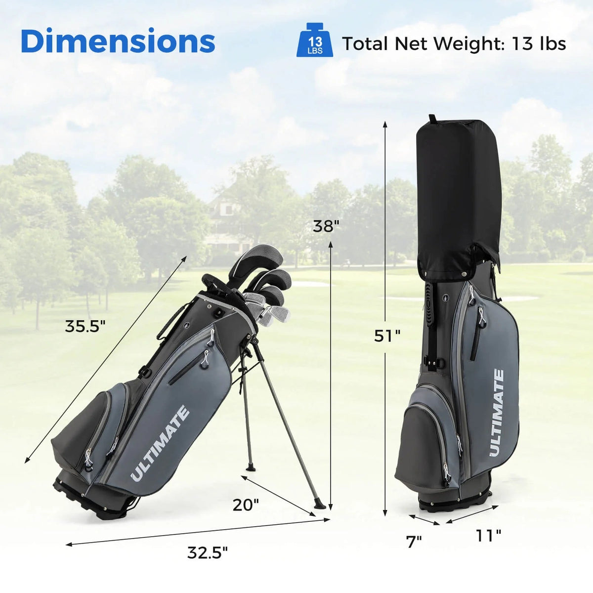 Costway Men's Complete Golf Club Set 10 Pieces With 460cc Alloy Driver