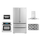 5-Piece Kitchen Package - 36in Gas Cooktop, 36in Range Hood, 30in Electric Wall Oven, 24in Microwave Drawer, French Door Refrigerator