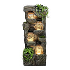 Outdoor Garden Water Fountain, 4 Tiers, 55.5 in High, Glass Fiber Reinforced Concrete