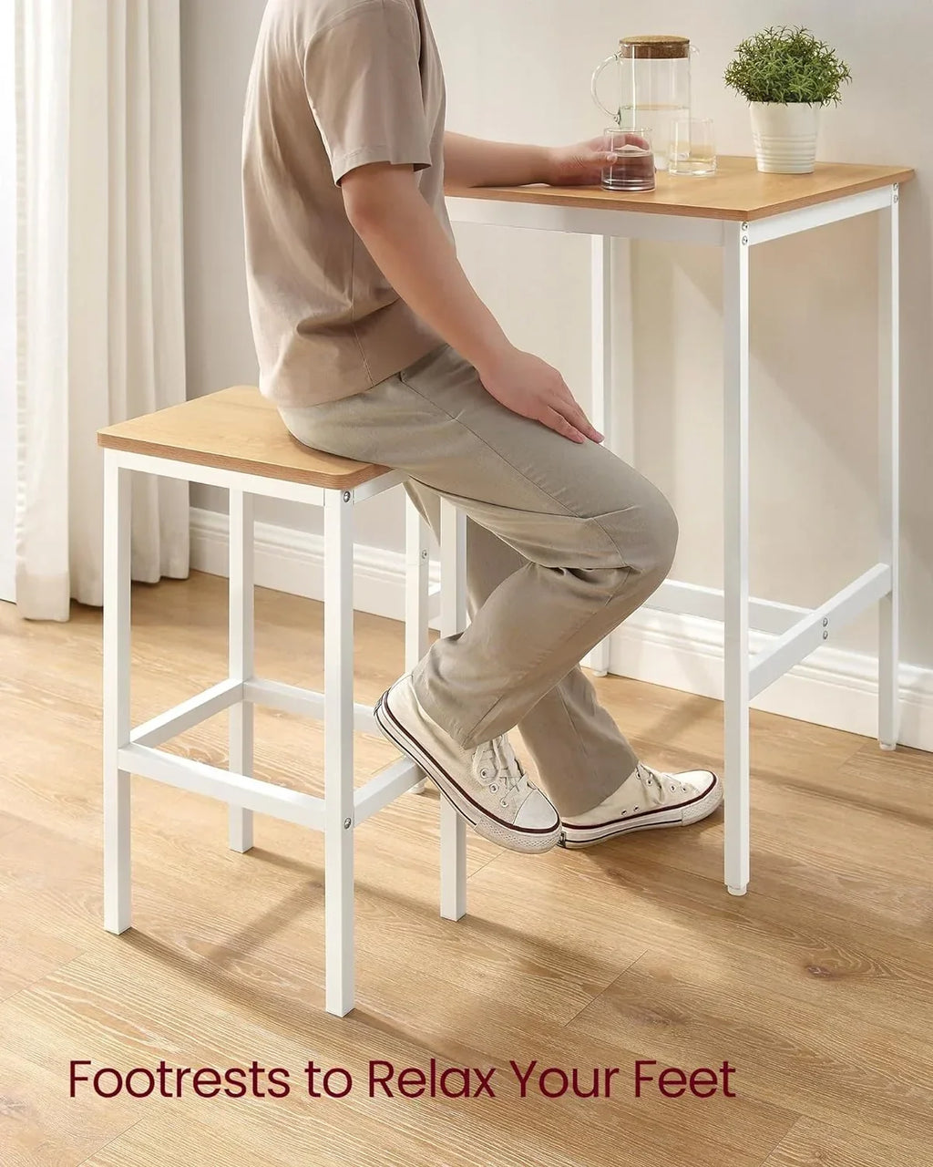 Square Bar Table And 2 Bar Stools Set, Golden Oak And Cloud White