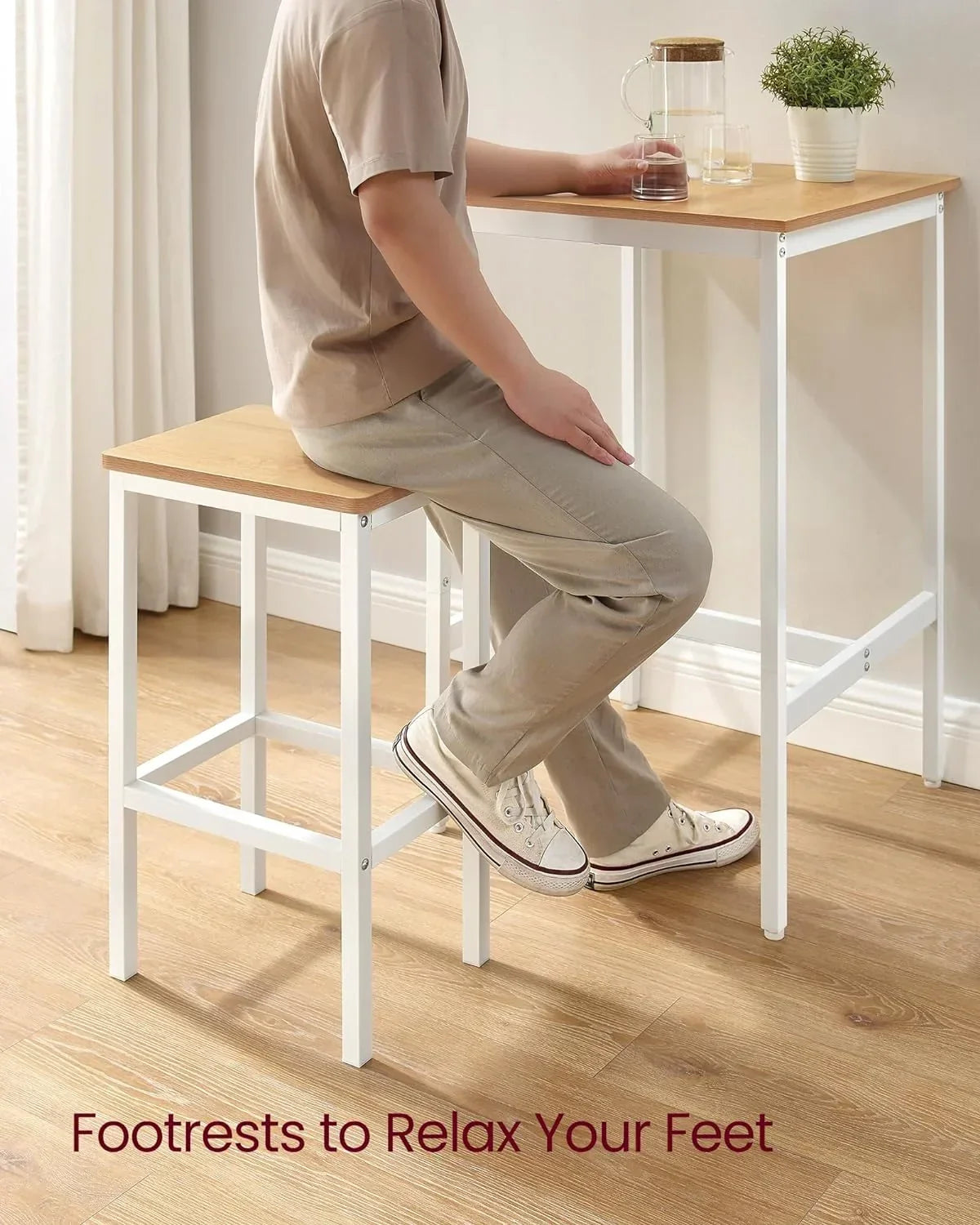 Square Bar Table And 2 Bar Stools Set, Golden Oak And Cloud White
