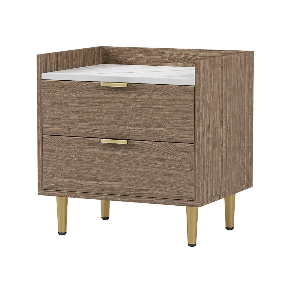Ecarpat 2-Drawer Nightstand With Metal Legs And Marbled Worktop - 19.7in x 15.8in x 21.3in