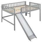 Gray Full Size Low Loft Bed With Ladder And Slide