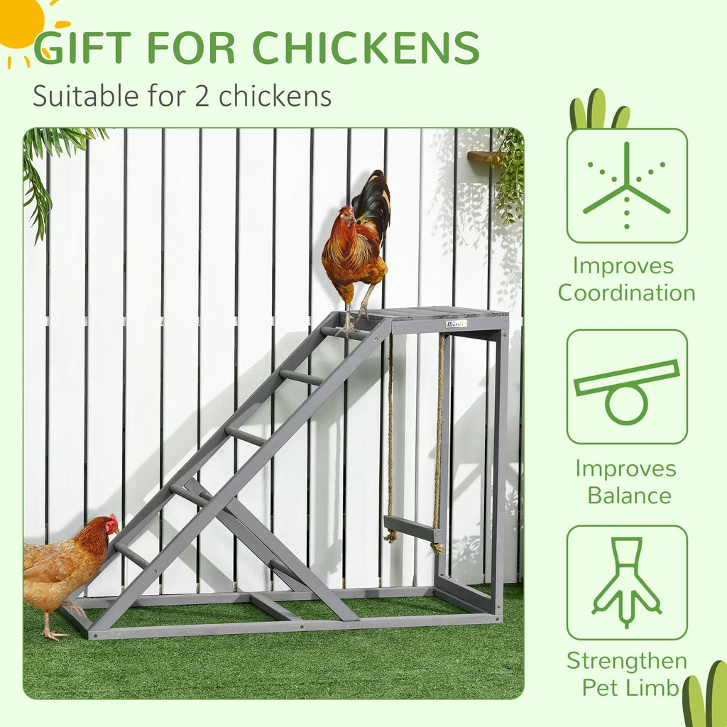 PawHut Chicken Activity Play Center With Swing, Perches And Platform, Pastel Gray - D51-350V00GY