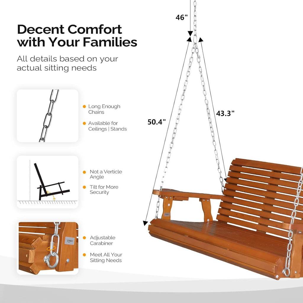 VINGLI Patio Porch Swing Bench With Cup Holders And Phone Slots, 5 FT Pro Brown, 880 LBS
