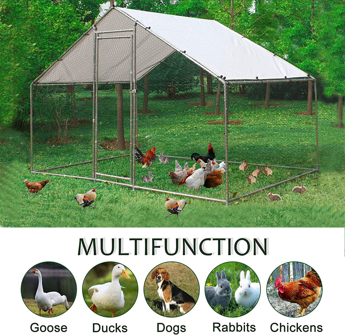 Metal Walk-In Chicken Run Cage With Cover, 10'L X 6.6'W X 6.56'H