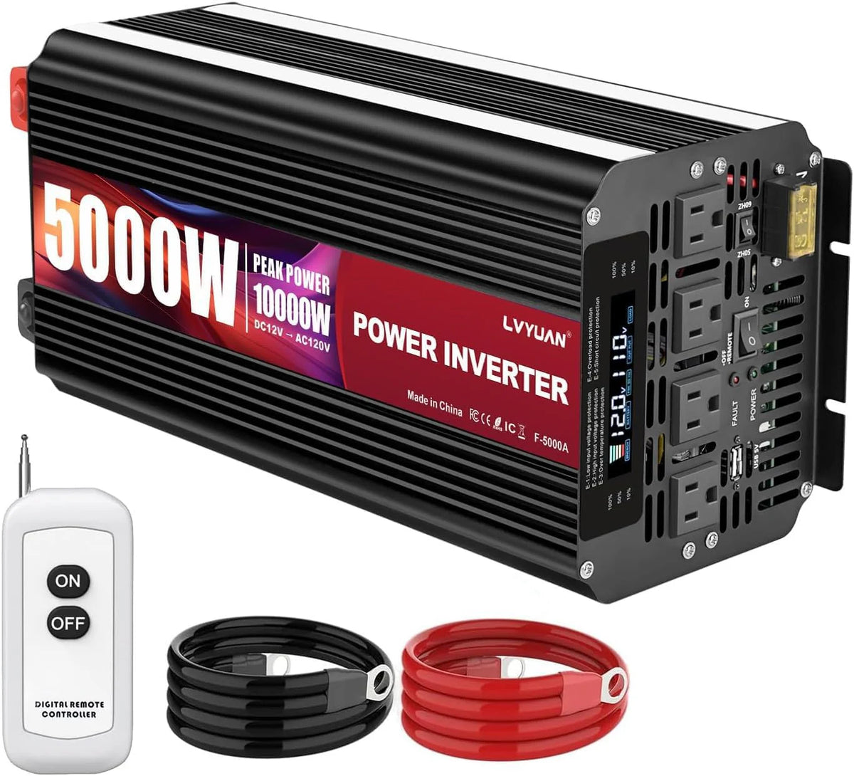 5000W Power Inverter 12V DC To 110V/120V AC With 4 AC Outlets And LCD Display
