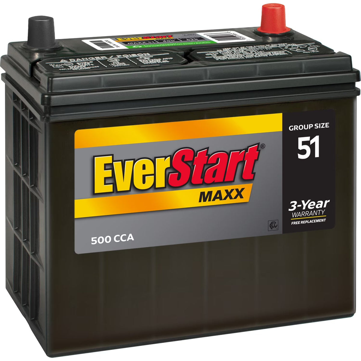 EverStart Maxx Lead Acid Automotive Battery, Group Size 51, 12 Volt, 500 CCA