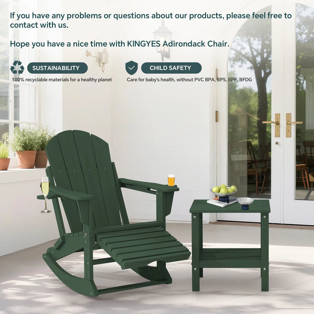 KINGYES Folding Adirondack Rocker Chair Set Of 2 With Footrest And Dual Cup Holders - Black