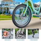 Docred 24in Electric Tricycle, 7 Speed 3 Wheel E-Bike With Large Basket, 350W 36V 10.4Ah - 15.5 MPH