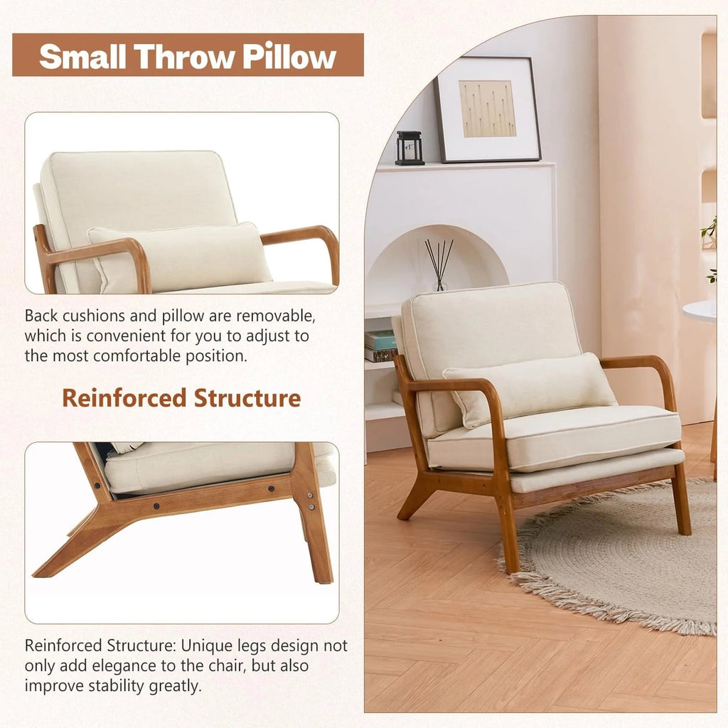 Linen Accent Lounge Chair With Solid Wood Frame, 25.6in D x 34.6in W x 36.6in H