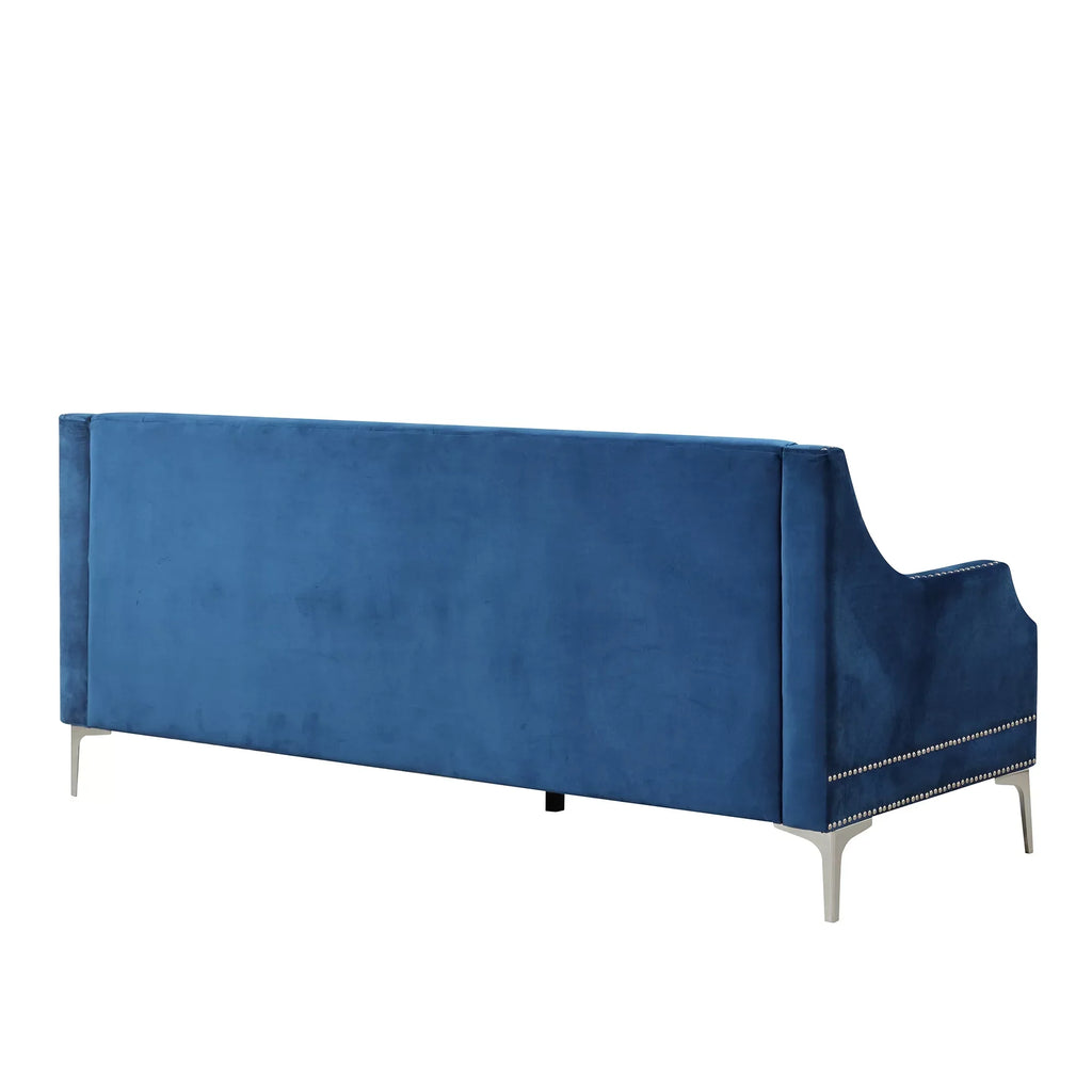 78 inch Dutch Plush Upholstered Chesterfield Sofa With Metal Legs, Button Tufted Back, Blue