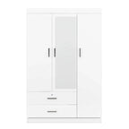 3-Door Mirror Wardrobe With Shelves And 2 Drawers - White Or Gray