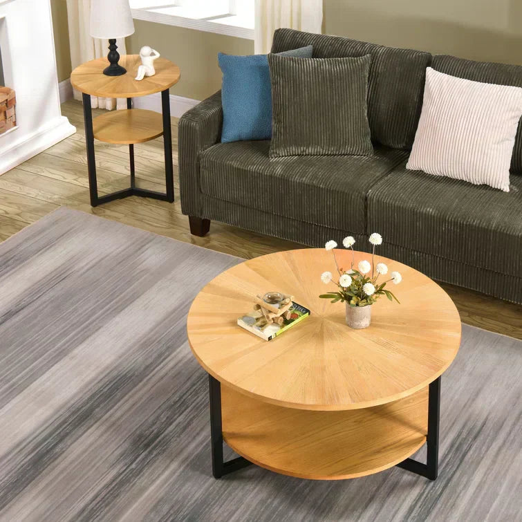 Round Coffee Table With Storage Shelf - 33.5 in