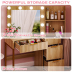 Ktaxon Vanity Makeup Table With Stool, 3-Color Lighted Mirror, 3 Shelves, Drawers, White - 35.43 x 15.55 x 29.53-53.27 in