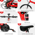 iRerts 26 Inch Folding Adult Mountain Bike, 21 Speed, Dual Disc Brakes, Red/Black