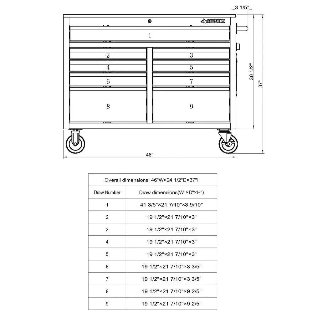9-Drawer Gloss Black Deep Tool Chest Mobile Workbench, 46 in. W x 24 in. D
