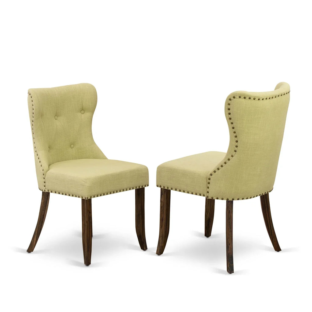 HomeStock 5-Piece Dinette Set, Cement Table, Limelight Linen Chairs, Distressed Jacobean Legs - Baroque Bonanza