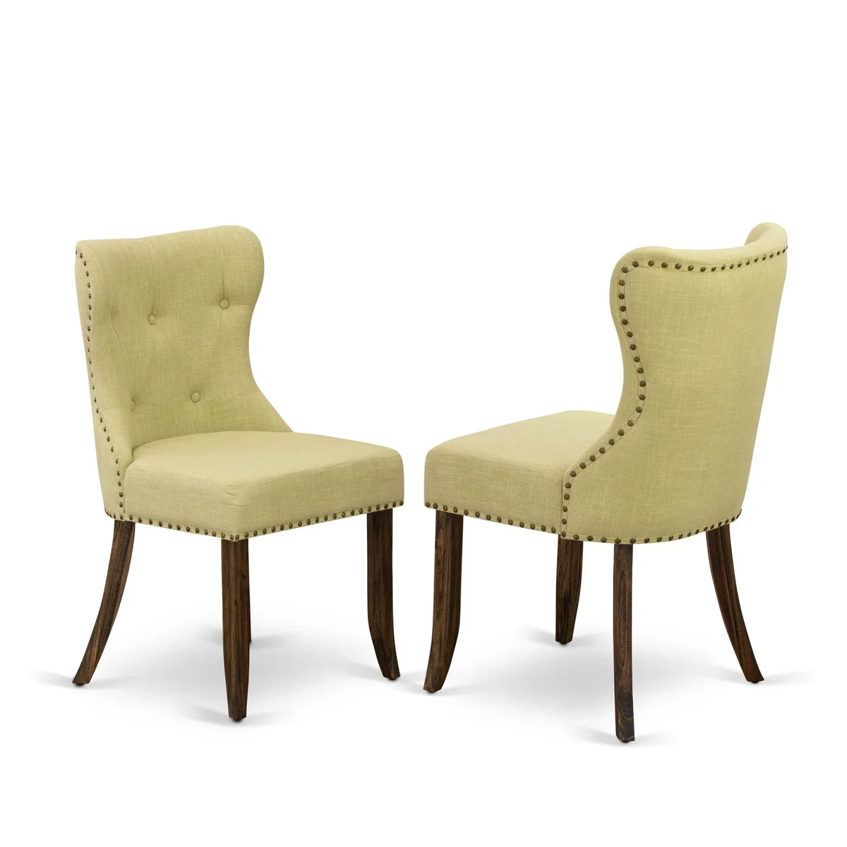 HomeStock 5-Piece Dinette Set, Cement Table, Limelight Linen Chairs, Distressed Jacobean Legs - Baroque Bonanza
