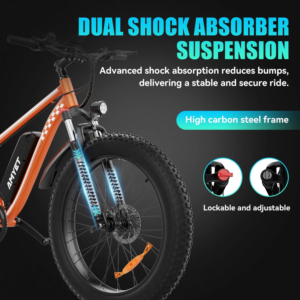 AMYET 26 x 4 Fat Tire Electric Mountain Bike, 48V 15Ah, 7-Speed - EB26