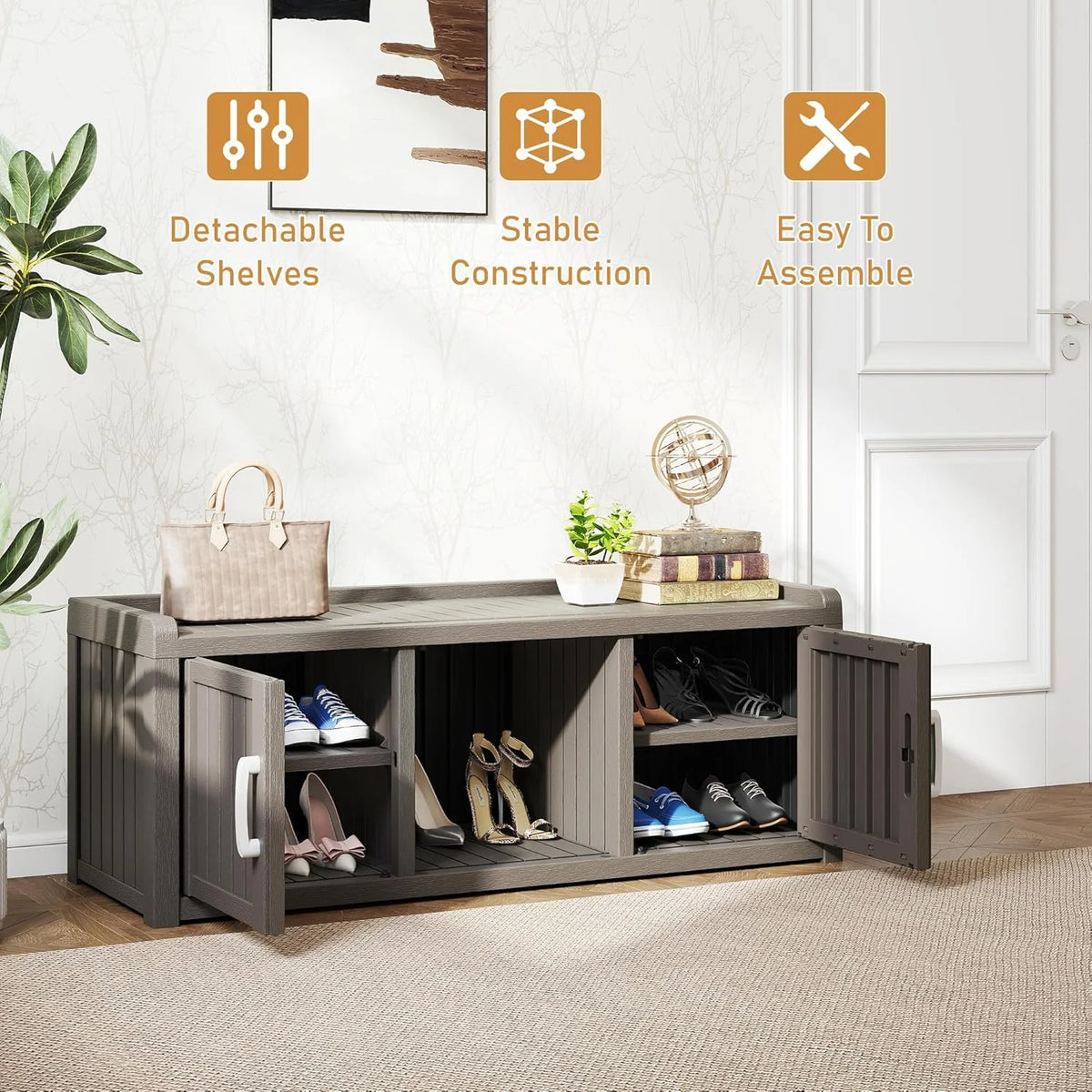KAMABOKO Outdoor Shoe Storage Cabinet, Black, 2 Doors