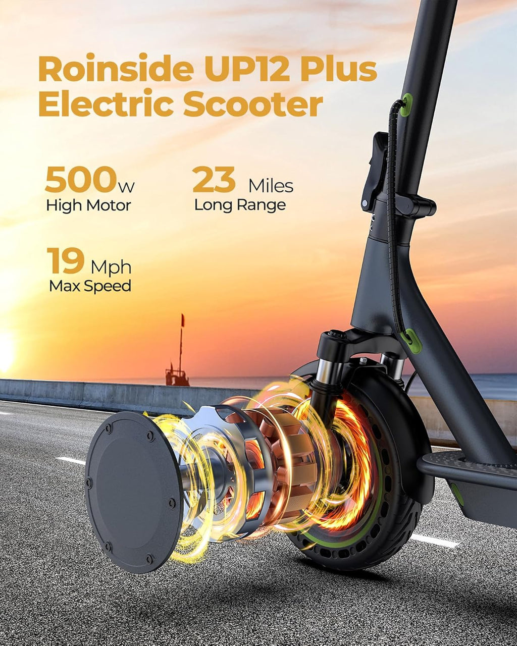 Roinside Electric Scooter, 8.5 in Solid Tires, 350W, 19 MPH, 21-23 Miles - UP12 Plus