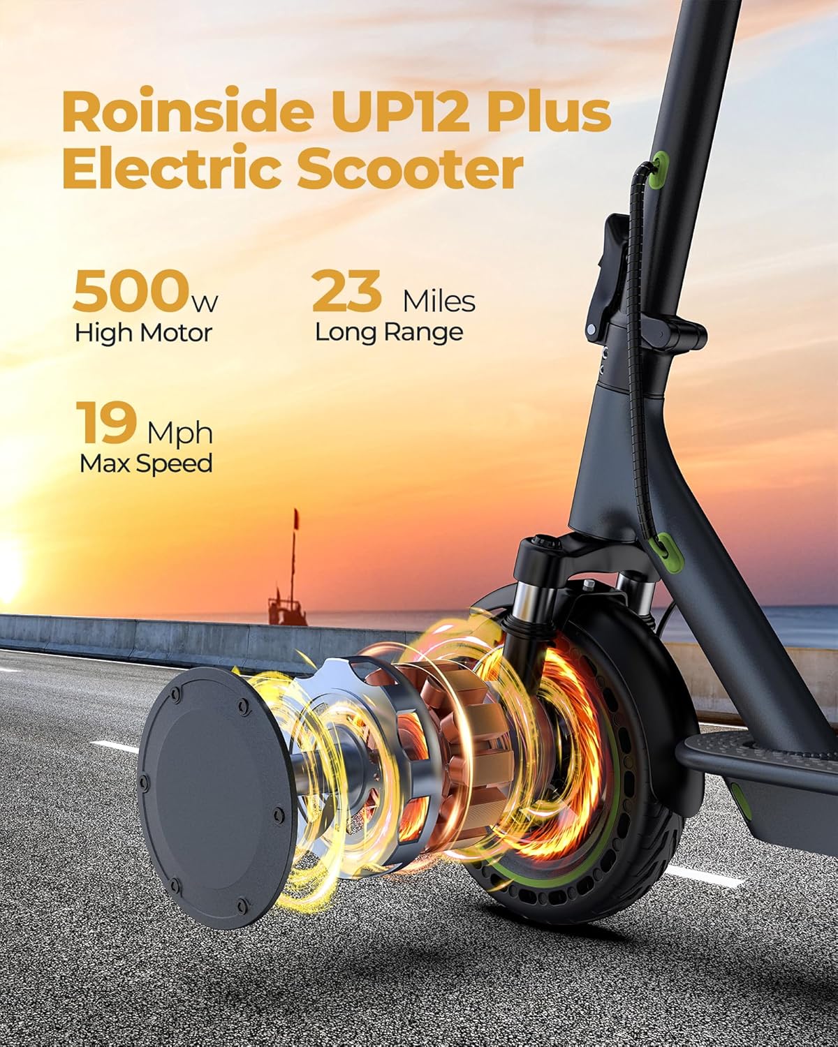 Roinside Electric Scooter, 8.5 in Solid Tires, 350W, 19 MPH, 21-23 Miles - UP12 Plus