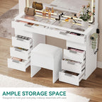 YITAHOME Vanity Set With LED Mirror, 10 Drawers, Stool, Pure White, 15.7 x 46 x 55.9 in