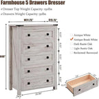 Farmhouse Engineered Wood 5-Drawer Dresser, 15.75in D x 31.25in W x 48in H