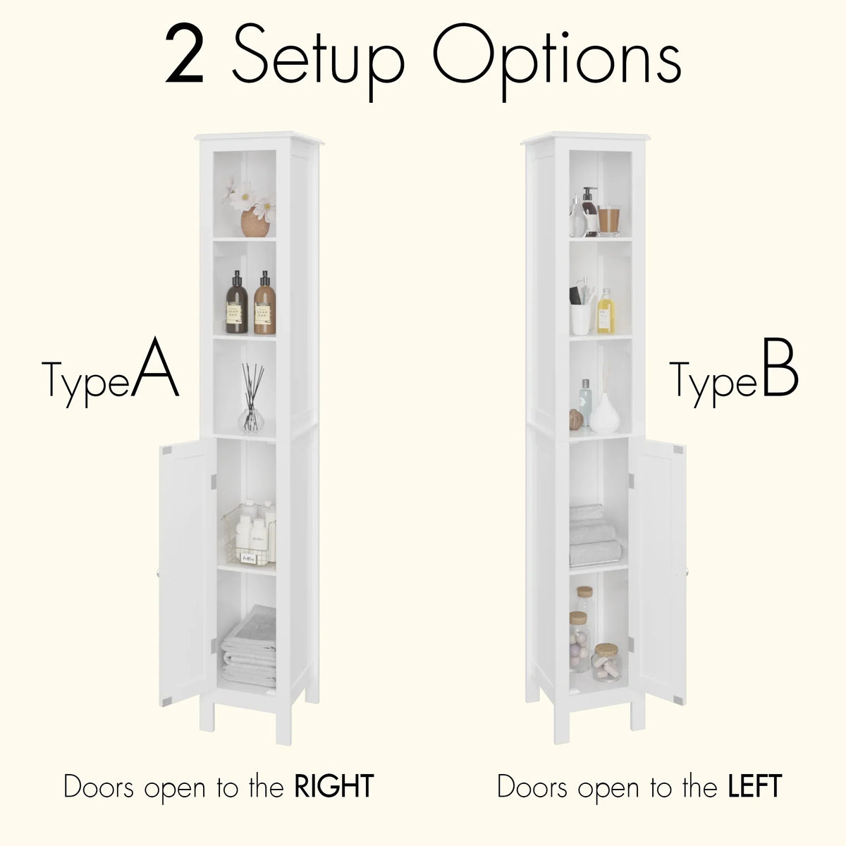 Bathroom Storage Cabinet With Adjustable Shelves, Anti-Tip Design, Open Compartments, 66.92 Tall - White