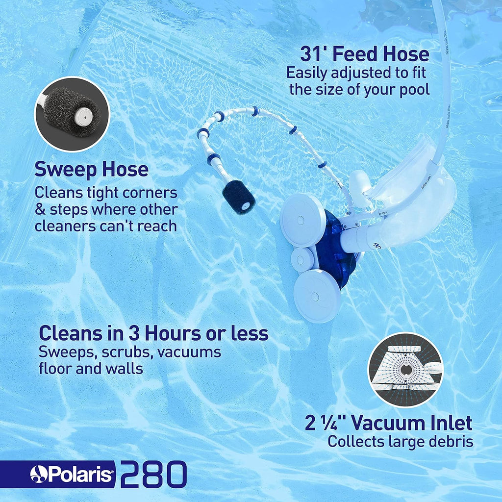 Polaris Vac-Sweep 280 Pressure-Side In-Ground Pool Cleaner - 31ft Hose, All Purpose Debris Bag