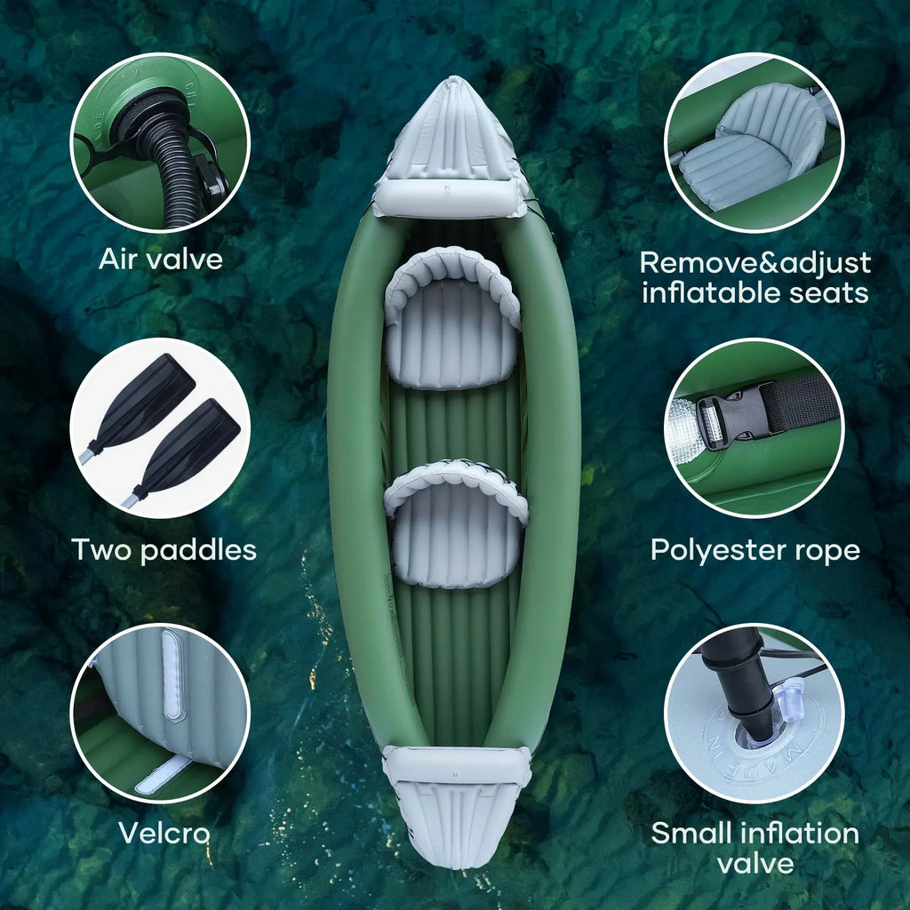 Naipo 2 Person Inflatable Kayak With Aluminum Oars, Carry Bag, Patch And Air Pump - 125.9 x 41.3 x 23.6 Inches