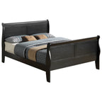 Passion Furniture Louis Philippe Sleigh Wood Bed With High Footboard, Black, King Size - PF-G3150A-KB