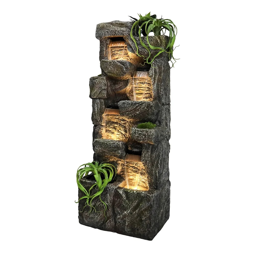 Outdoor Garden Water Fountain, 4 Tiers, 55.5 in High, Glass Fiber Reinforced Concrete
