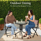 Best Choice Products 3-Piece Patio Bistro Dining Set With Glass Tabletop And Folding Chairs - Gray