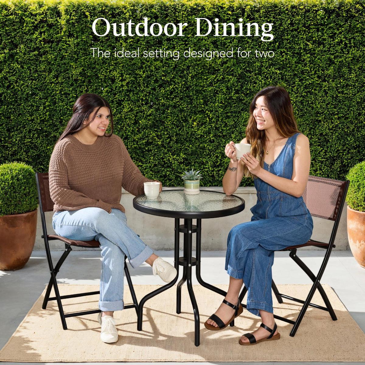 Best Choice Products 3-Piece Patio Bistro Dining Set With Glass Tabletop And Folding Chairs - Gray