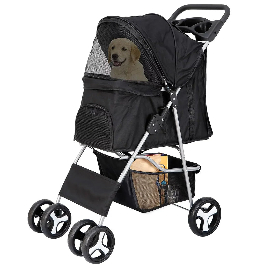 Pet Stroller With 4 Wheels For Small And Medium Dogs And Cats - Foldable, Oxford Cloth, 30 lbs Capacity