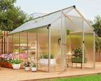 Garvee 6 x 10 ft Green Polycarbonate Greenhouse With Aluminum Frame, Lockable Door And Adjustable Roof Vent