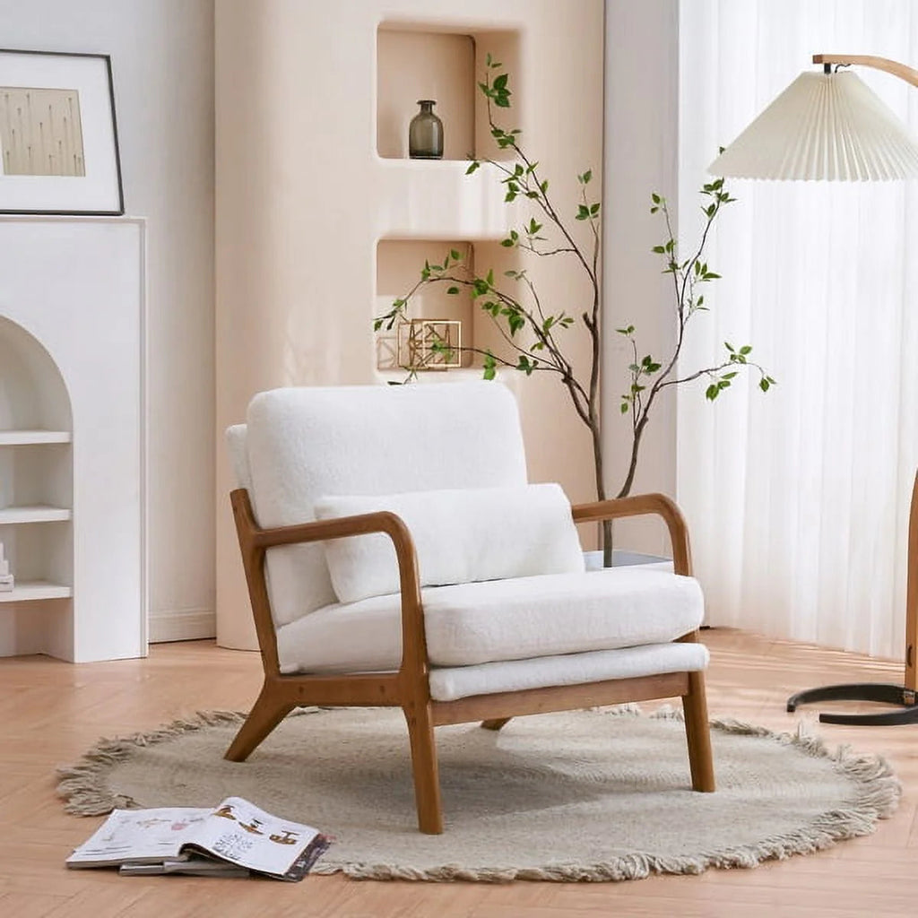 Linen Accent Lounge Chair With Solid Wood Frame, 25.6in D x 34.6in W x 36.6in H