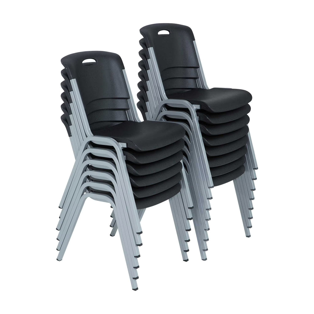 Lifetime Steel-Framed Indoor/Outdoor Commercial Grade Stacking Chairs, Black & Silver, Set Of 14 - 80569