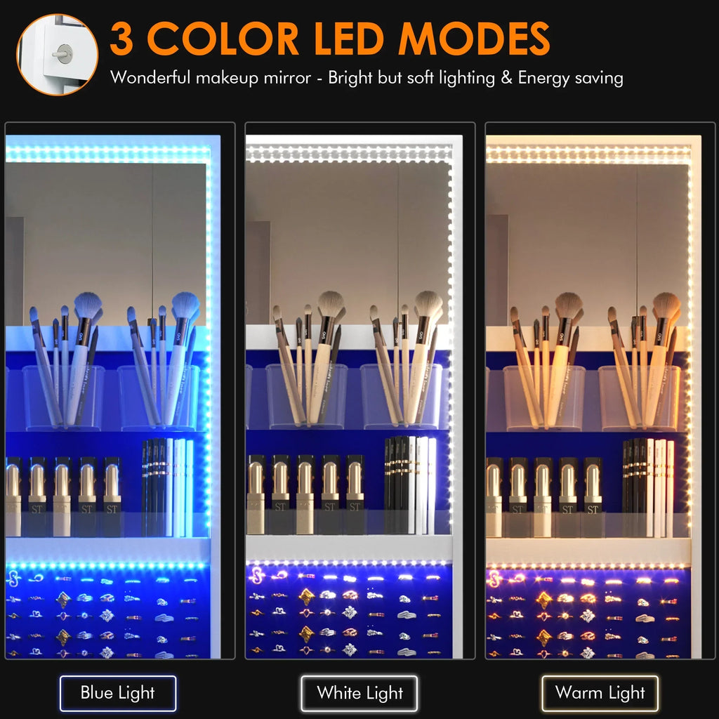 LVSOMT 360 Degree Rotating LED Jewelry Armoire With Full Length Mirror