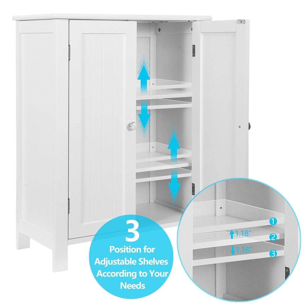 HomGarden 2-Door Bathroom Floor Storage Cabinet With Adjustable Shelves, 11.8in W, White